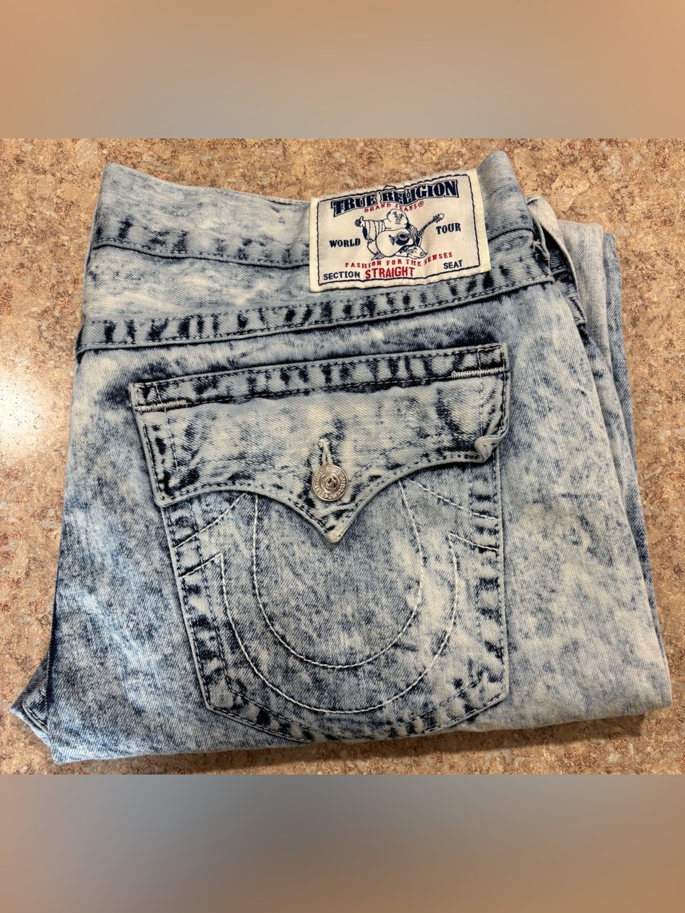 True Religion Men’s Acid Wash Straight Leg Jeans - Light Blue